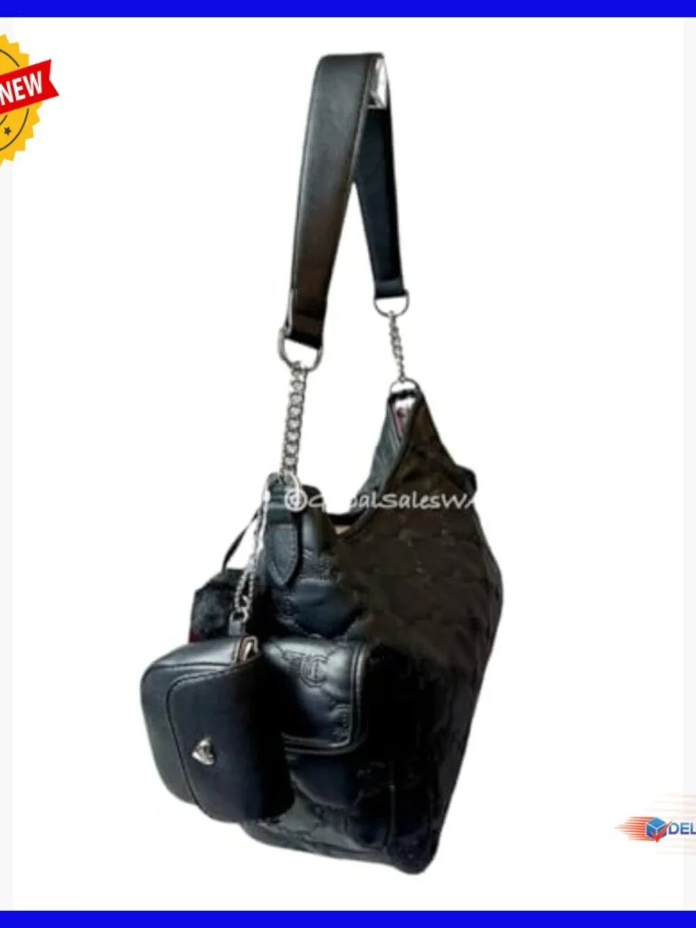 Faux Leather Hobo Shoulder Bag with Rhinestone Accents and Interior Pockets